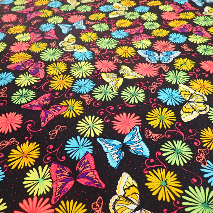 Butterfly Daisy on Black - Nana's Weighted Blankets