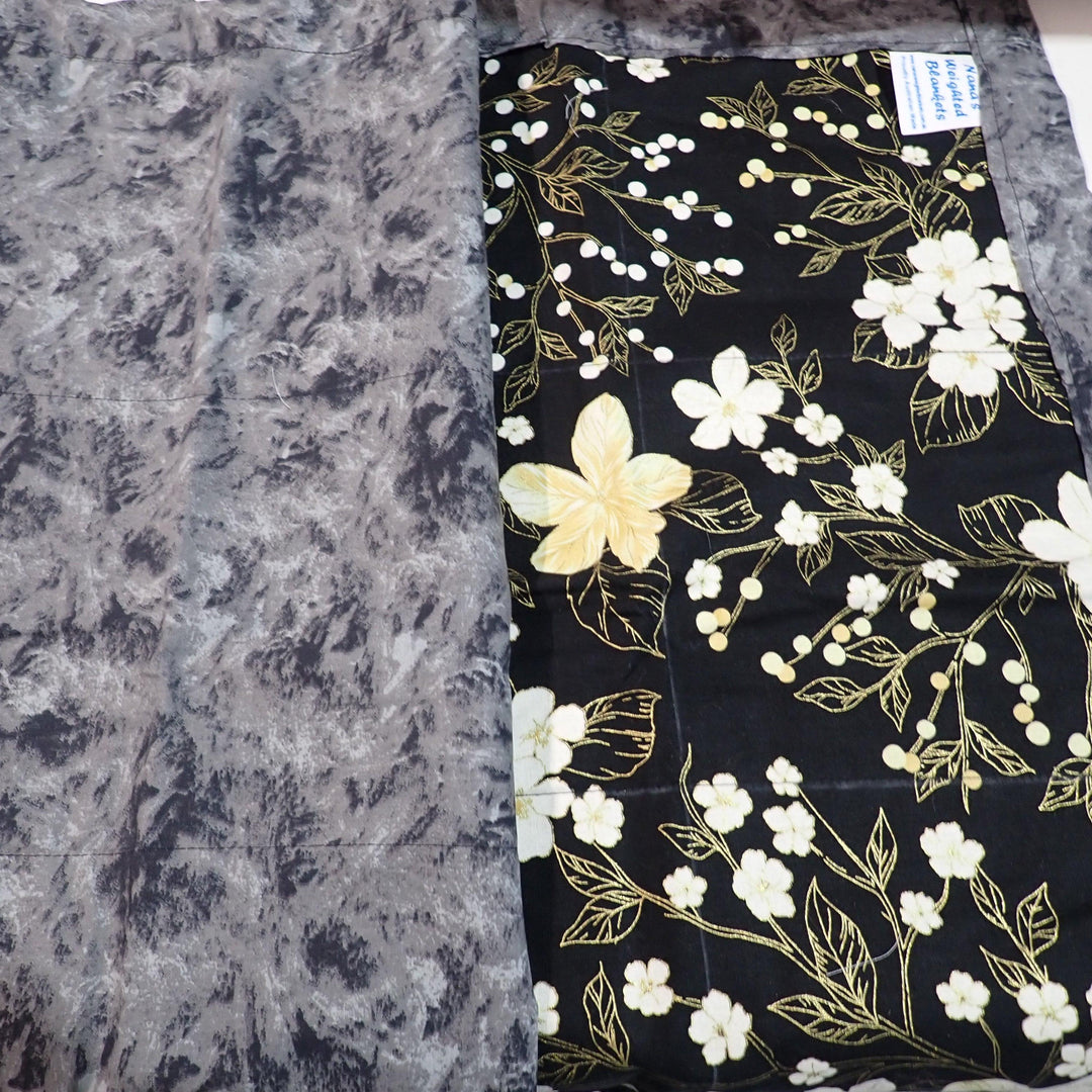 Premade Blanket Skin -Medium Lap - Black grey flowers - Nana's Weighted Blankets