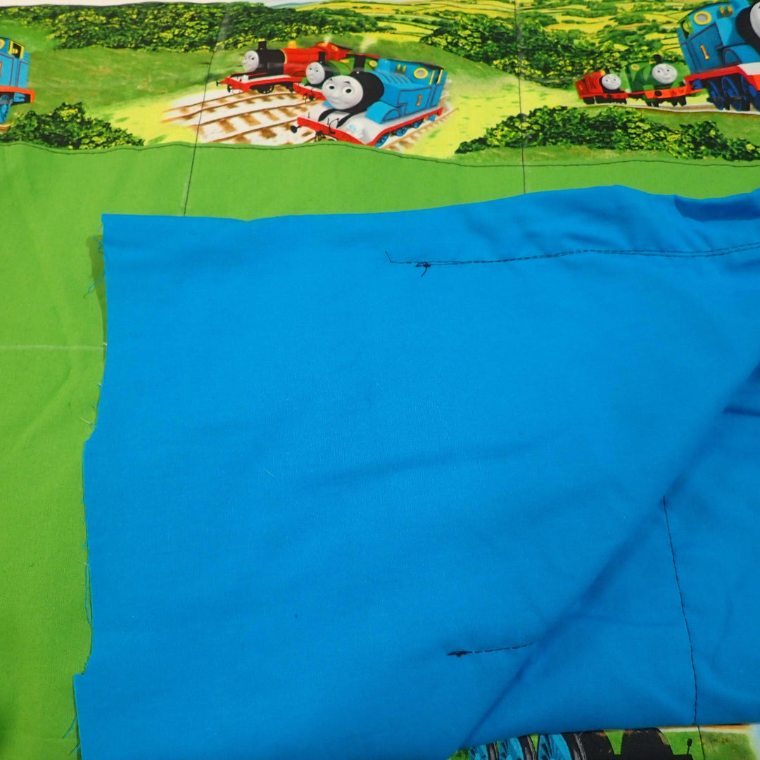 Premade Blanket Skin -Single bed -blue green trains - Nana's Weighted Blankets