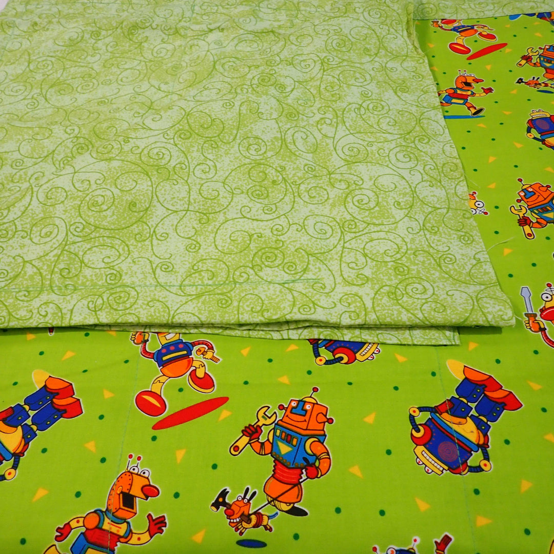 Premade Blanket Skin - Single Bed -Green Robots - Nana's Weighted Blankets